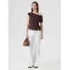 image:imageSUUKSESS Women Silk Cashmere Blend Off The Shoulder Tops Summer Lightweight Knit Trendy Sweaters Loose Fit Shirts03 Brown