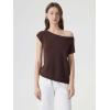 image:imageSUUKSESS Women Silk Cashmere Blend Off The Shoulder Tops Summer Lightweight Knit Trendy Sweaters Loose Fit Shirts03 Brown