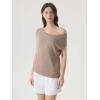 image:imageSUUKSESS Women Silk Cashmere Blend Off The Shoulder Tops Summer Lightweight Knit Trendy Sweaters Loose Fit Shirts05 Khaki