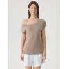 image:imageSUUKSESS Women Silk Cashmere Blend Off The Shoulder Tops Summer Lightweight Knit Trendy Sweaters Loose Fit Shirts05 Khaki
