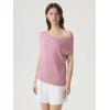 image:imageSUUKSESS Women Silk Cashmere Blend Off The Shoulder Tops Summer Lightweight Knit Trendy Sweaters Loose Fit Shirts06 Pink