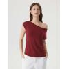 image:imageSUUKSESS Women Silk Cashmere Blend Off The Shoulder Tops Summer Lightweight Knit Trendy Sweaters Loose Fit Shirts07 Wine