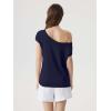 image:imageSUUKSESS Women Silk Cashmere Blend Off The Shoulder Tops Summer Lightweight Knit Trendy Sweaters Loose Fit Shirts08 Navy Blue
