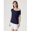 image:imageSUUKSESS Women Silk Cashmere Blend Off The Shoulder Tops Summer Lightweight Knit Trendy Sweaters Loose Fit Shirts08 Navy Blue