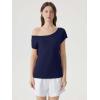 image:imageSUUKSESS Women Silk Cashmere Blend Off The Shoulder Tops Summer Lightweight Knit Trendy Sweaters Loose Fit Shirts08 Navy Blue