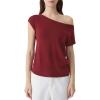 image:imageSUUKSESS Women Silk Cashmere Blend Off The Shoulder Tops Summer Lightweight Knit Trendy Sweaters Loose Fit Shirts07 Wine