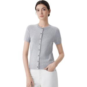 image:imageSUUKSESS Women Silk Cashmere Blend Cardigan Sweaters Summer Button Up Knit OutfitsLight Gray
