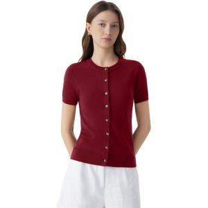 image:imageSUUKSESS Women Silk Cashmere Blend Cardigan Sweaters Summer Button Up Knit OutfitsWine Red