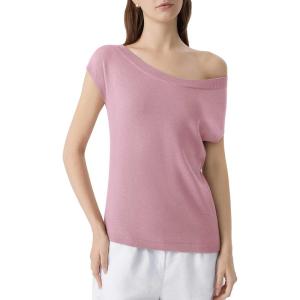 image:imageSUUKSESS Women Silk Cashmere Blend Off The Shoulder Tops Summer Lightweight Knit Trendy Sweaters Loose Fit Shirts06 Pink