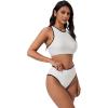 image:imageSUUKSESS Women High Waisted Bikini Sets High Neck Sporty Two Piece Swimsuits170 Beige Black