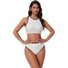 image:imageSUUKSESS Women High Waisted Bikini Sets High Neck Sporty Two Piece Swimsuits170 Beige Black