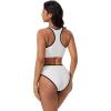 image:imageSUUKSESS Women High Waisted Bikini Sets High Neck Sporty Two Piece Swimsuits170 Beige Black