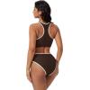 image:imageSUUKSESS Women High Waisted Bikini Sets High Neck Sporty Two Piece Swimsuits170 Beige Brown