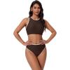 image:imageSUUKSESS Women High Waisted Bikini Sets High Neck Sporty Two Piece Swimsuits170 Beige Brown