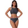 image:imageSUUKSESS Women High Waisted Bikini Sets High Neck Sporty Two Piece Swimsuits170 Black White Polka Dots