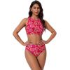 image:imageSUUKSESS Women High Waisted Bikini Sets High Neck Sporty Two Piece Swimsuits170 Pink Yellow Floral