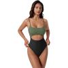 image:imageSUUKSESS Women Sexy Cut Out One Piece Swimsuit Tummy Control High Cut Bathing Suit182 Army Green Black