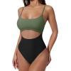 image:imageSUUKSESS Women Sexy Cut Out One Piece Swimsuit Tummy Control High Cut Bathing Suit182 Army Green Black