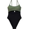 image:imageSUUKSESS Women Sexy Cut Out One Piece Swimsuit Tummy Control High Cut Bathing Suit182 Army Green Black