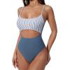 image:imageSUUKSESS Women Sexy Cut Out One Piece Swimsuit Tummy Control High Cut Bathing Suit182 Black Striped Blue