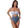 image:imageSUUKSESS Women Sexy Cut Out One Piece Swimsuit Tummy Control High Cut Bathing Suit182 Black Striped Blue