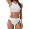 image:imageSUUKSESS Women High Waisted Bikini Sets High Neck Sporty Two Piece Swimsuits170 Beige Black