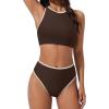 image:imageSUUKSESS Women High Waisted Bikini Sets High Neck Sporty Two Piece Swimsuits170 Beige Brown