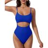 image:imageSUUKSESS Women Sexy Cut Out One Piece Swimsuit Tummy Control High Cut Bathing Suit182 Royal Blue