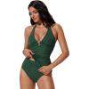 image:imageSUUKSESS Women Sexy Halter Tummy Control Tankini High Waisted Backless Swim SuitGold Green