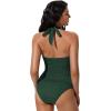 image:imageSUUKSESS Women Sexy Halter Tummy Control Tankini High Waisted Backless Swim SuitGold Green