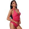 image:imageSUUKSESS Women Sexy Halter Tummy Control Tankini High Waisted Backless Swim SuitGold Hot Pink