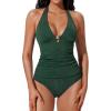 image:imageSUUKSESS Women Sexy Halter Tummy Control Tankini High Waisted Backless Swim SuitGold Green