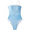image:imageSUUKSESS Women One Piece Tummy Control Swimsuit Strapless Bandeau Bathing SuitBaby Blue