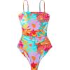 image:imageSUUKSESS Women One Piece Tummy Control Swimsuit Strapless Bandeau Bathing SuitColorful Floral