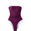image:imageSUUKSESS Women One Piece Tummy Control Swimsuit Strapless Bandeau Bathing SuitDeep Purple