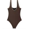 image:imageSUUKSESS Women Sexy One Piece Tummy Control Swimsuit Shell Stitched Bathing SuitBeige Brown