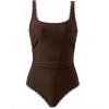 image:imageSUUKSESS Women Sexy One Piece Tummy Control Swimsuit Shell Stitched Bathing SuitBeige Brown