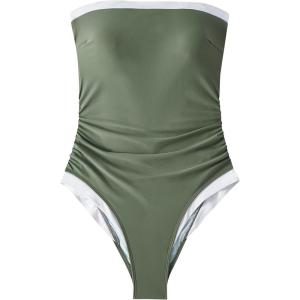 image:imageSUUKSESS Women One Piece Tummy Control Swimsuit Strapless Bandeau Bathing SuitArmy Green