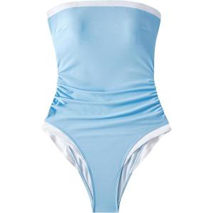 image:imageSUUKSESS Women One Piece Tummy Control Swimsuit Strapless Bandeau Bathing SuitBaby Blue