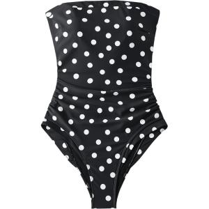 image:imageSUUKSESS Women One Piece Tummy Control Swimsuit Strapless Bandeau Bathing SuitBlack White Polka Dots