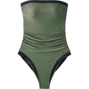 image:imageSUUKSESS Women One Piece Tummy Control Swimsuit Strapless Bandeau Bathing SuitGreen Black