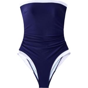 image:imageSUUKSESS Women One Piece Tummy Control Swimsuit Strapless Bandeau Bathing SuitIndigo Blue