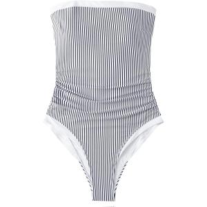 image:imageSUUKSESS Women One Piece Tummy Control Swimsuit Strapless Bandeau Bathing SuitWhite Black Striped