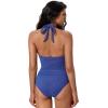 image:imageSUUKSESS Women Sexy Halter Tummy Control Tankini High Waisted Backless Swim SuitSliver Royal Blue
