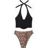image:imageSUUKSESS Women Sexy Two Piece Bikini Set Halter Cowl Neck Bathing Suit201 BlackLeopard