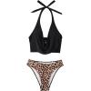 image:imageSUUKSESS Women Sexy Two Piece Bikini Set Halter Cowl Neck Bathing Suit201 BlackLeopard