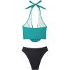 image:imageSUUKSESS Women Sexy Two Piece Bikini Set Halter Cowl Neck Bathing Suit201 Green BlueBlack