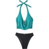 image:imageSUUKSESS Women Sexy Two Piece Bikini Set Halter Cowl Neck Bathing Suit201 Green BlueBlack