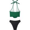 image:imageSUUKSESS Women Sexy Two Piece Bikini Set Halter Cowl Neck Bathing Suit201 GreenBlack