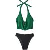 image:imageSUUKSESS Women Sexy Two Piece Bikini Set Halter Cowl Neck Bathing Suit201 GreenBlack
